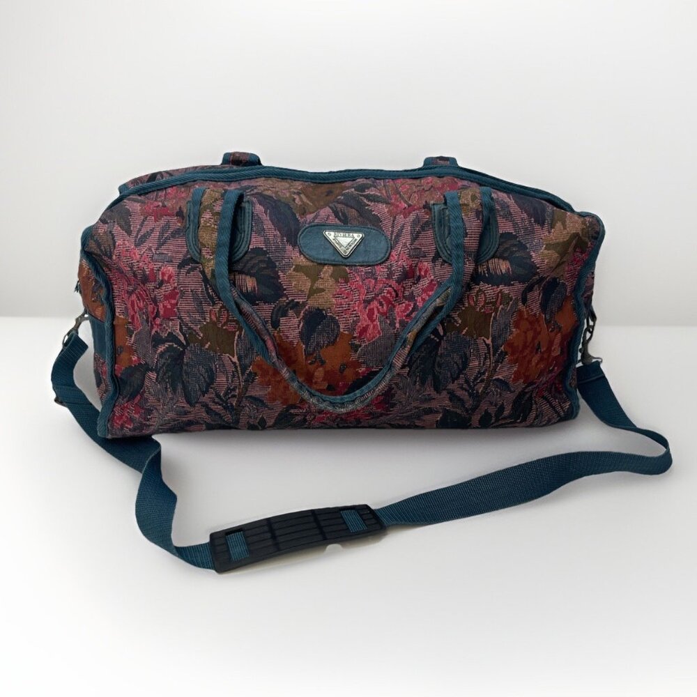 Vintage 90's Riviera Paris / NYC Duffel Travel Bag Floral  Tapestry Boho Artsy